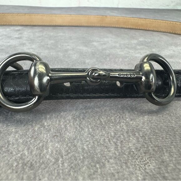 Authentic Gucci Black Gunmetal Horsebit Slim Belt 282349 90/36 - Picture 4 of 9